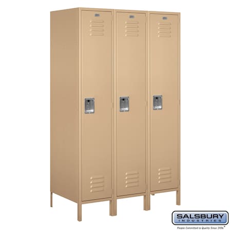 Salsbury Industries 1 Tier Metal Locker, 54"Wx78"Hx21"D, 3 Door, Tan, Unassembled 18-51361TN-U
